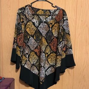 Alfani Black and Orange Diamond Pattern Blouse